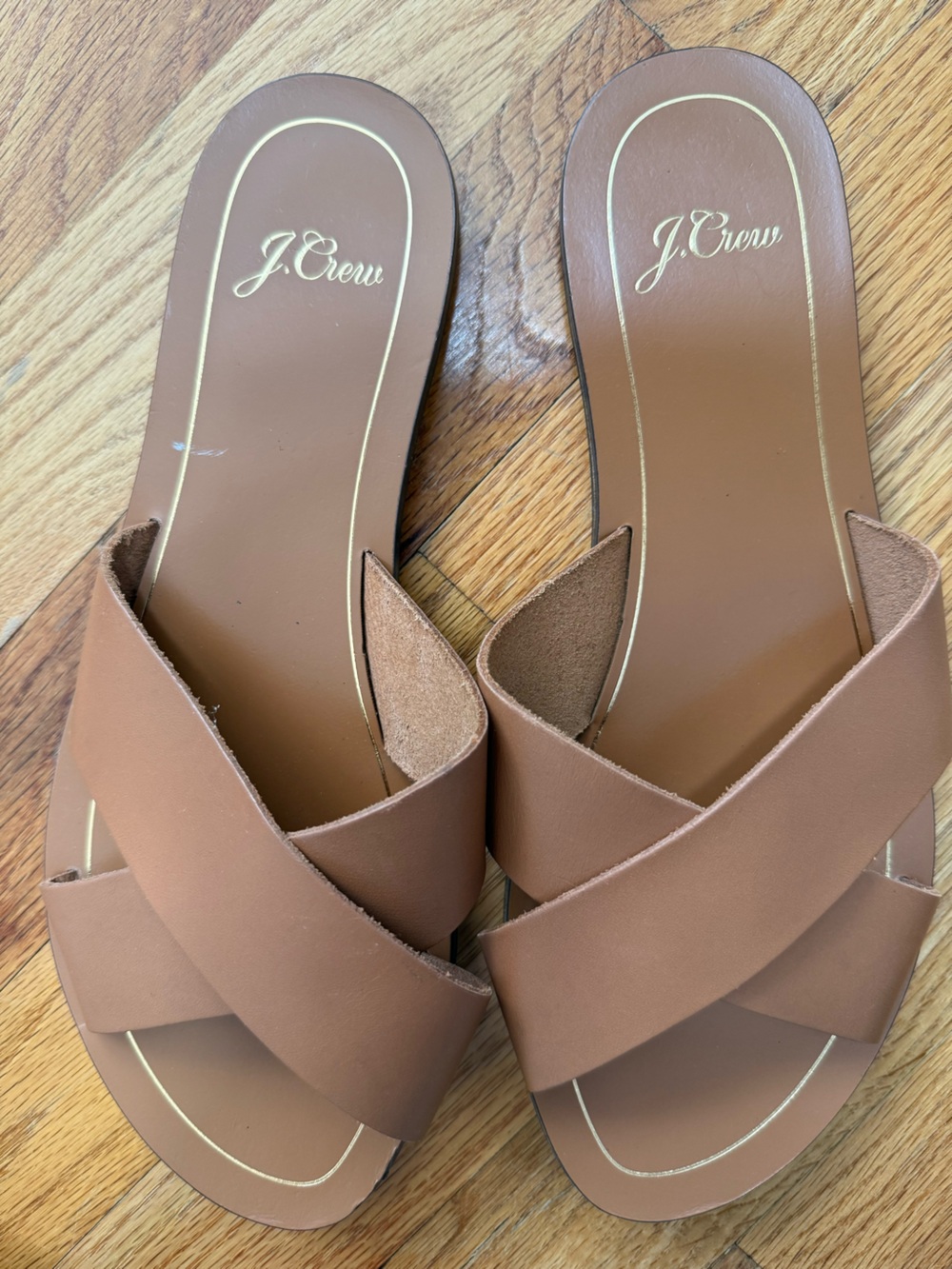 J. Crew Tan Brown Crossover Leather Slide Sandals - Picture 3 of 8